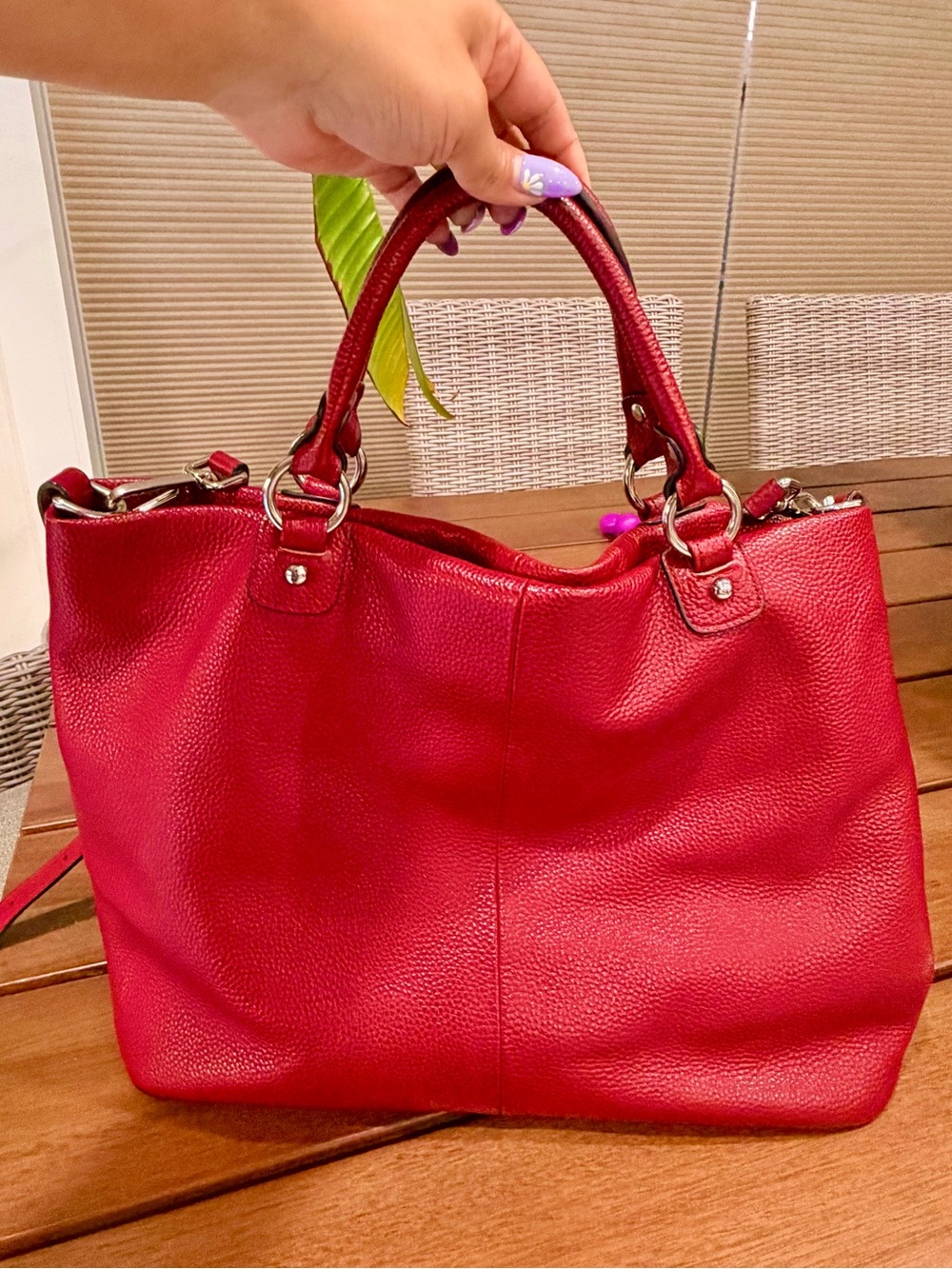 Classic Burgundy Cowhide Leather Tote Bag